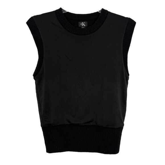 CALVIN KLEIN Silk Lined Lambswool Blend Sweater Vest S Black Pullover EUC B5 - Picture 1 of 4